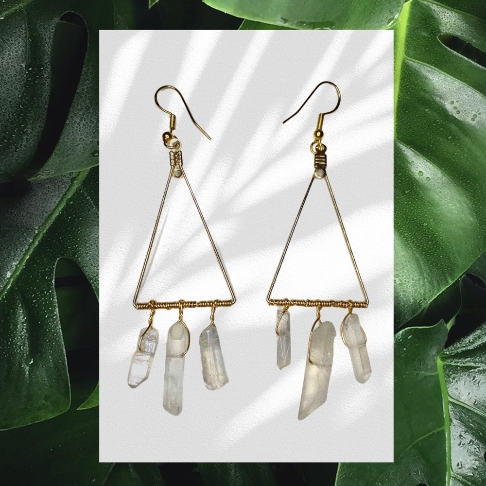 Gold Triangle Quartz Crystal Earrings!